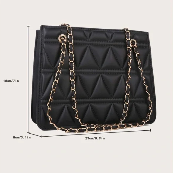 SHEIN Black and Gold Quilted Shoulder Bag with Chain Straps - Picture 2 of 3